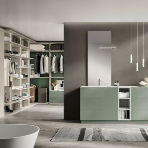 Mobile bagno con lavabo integrato e libreria in oltre 300 finiture e colori - Made in Italy